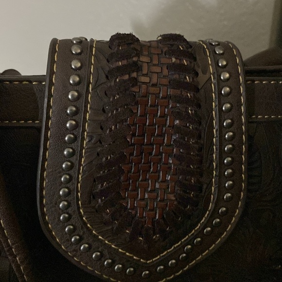 TRINITY RANCH WESTERN BROWN LEATHER PURSE - Picture 4 of 15